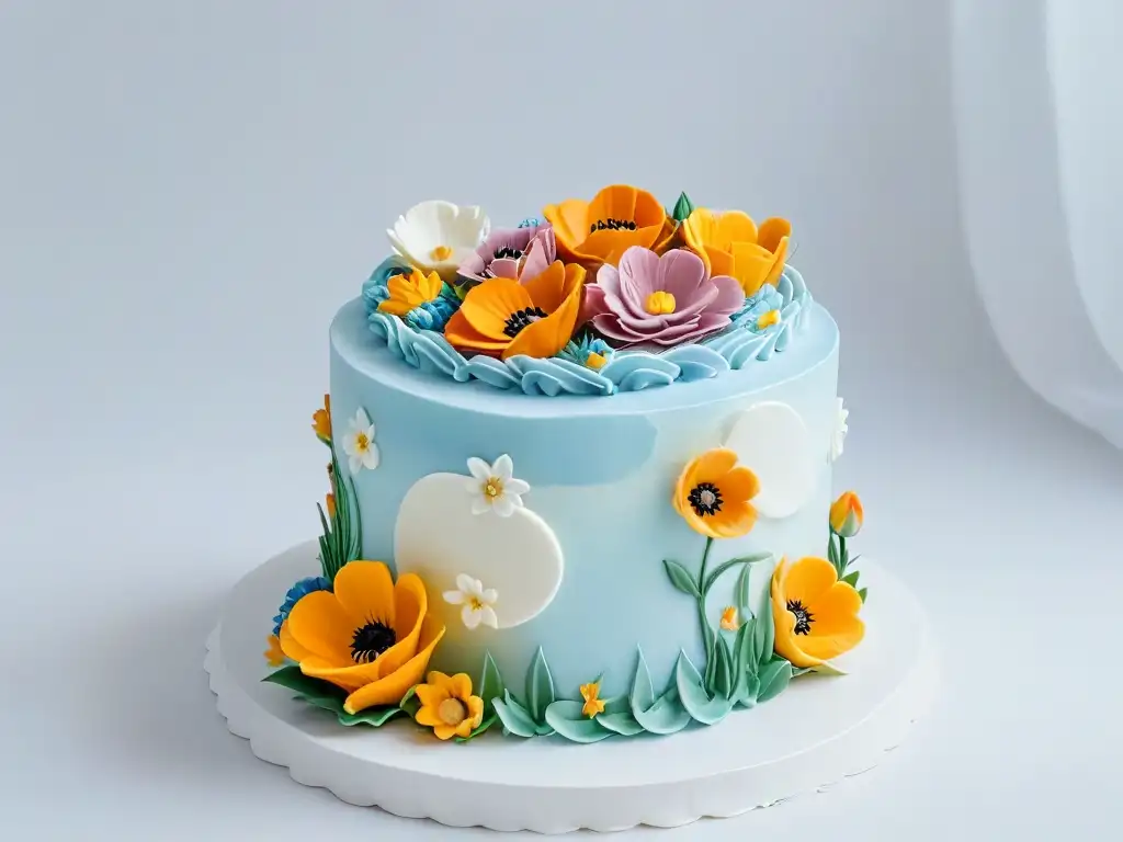 Una obra maestra de la repostería en festivales, con arte y dulzura en cada detalle de este pastel de varios pisos decorado con flores de azúcar