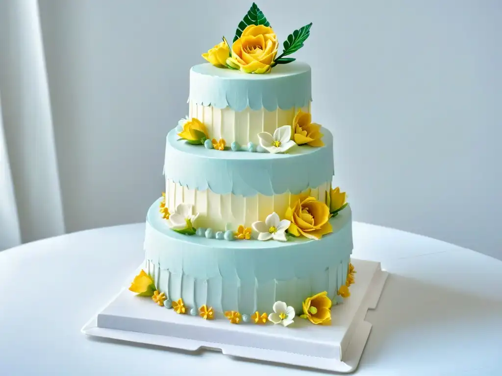 Una obra maestra de repostería con flores de azúcar en tonos pastel