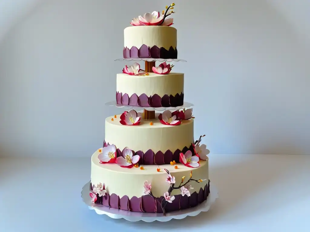 Pastel tres pisos con decoración mundial Una obra maestra de repostería global inspirada en tendencias culinarias de todo el mundo