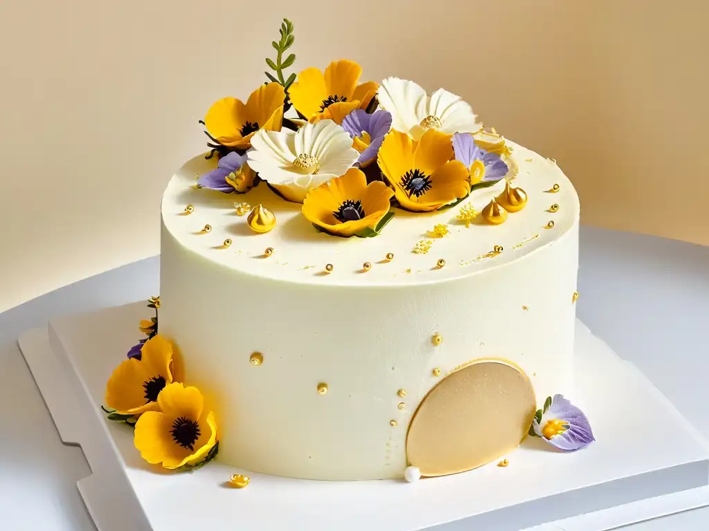 Una obra maestra de la repostería gourmet mundial: un pastel exquisito con detalles intrincados y decoraciones elegantes