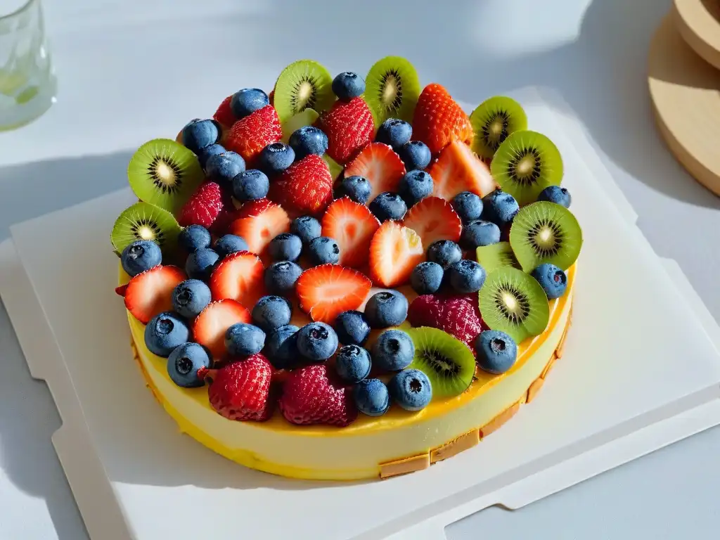 Una obra maestra de repostería: Tarta de Frutas perfecta lujo, con frutas coloridas y brillantes sobre una base crujiente