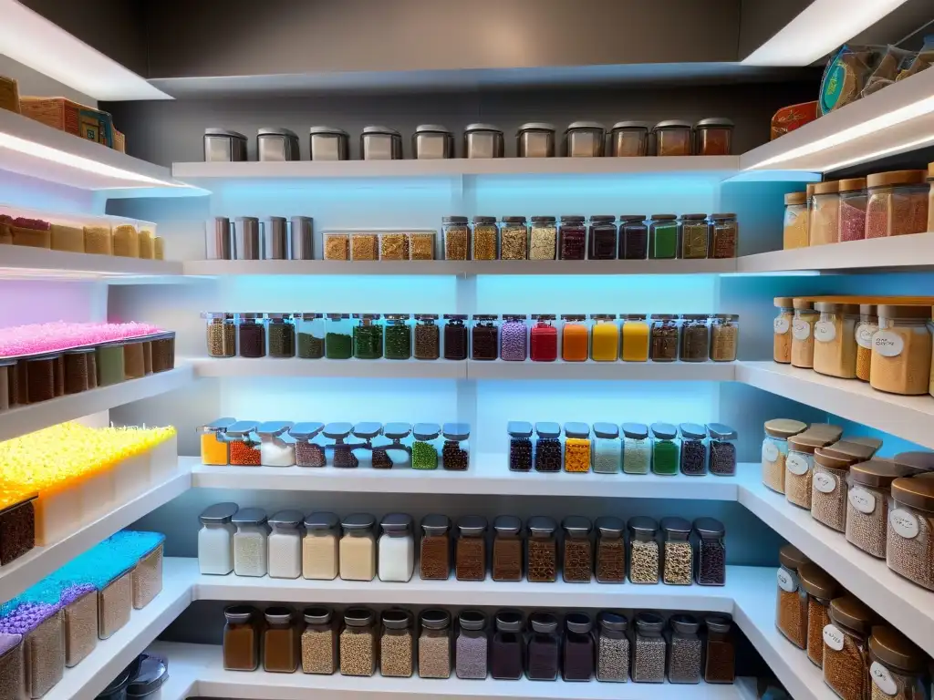 Alacena organizada: despensa minimalista y colorida Orden creativo en despensa de repostería con frascos de colores, ingredientes vibrantes y cortadores de galletas
