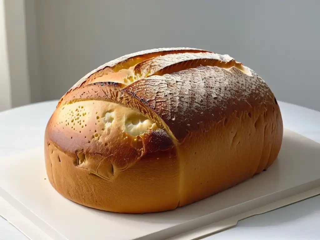 Pan artesano recién horneado, con corteza dorada y textura esponjosa