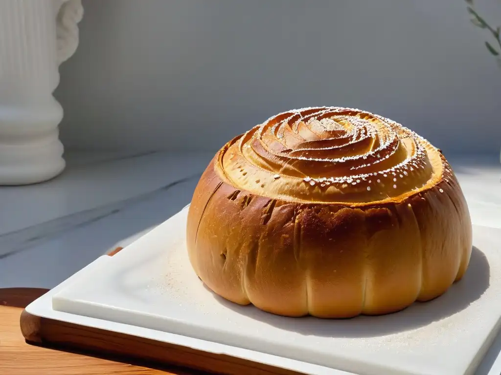 Un pan dulce mexicano concha sobre mármol blanco, fusionando tradición y tendencias globales en repostería