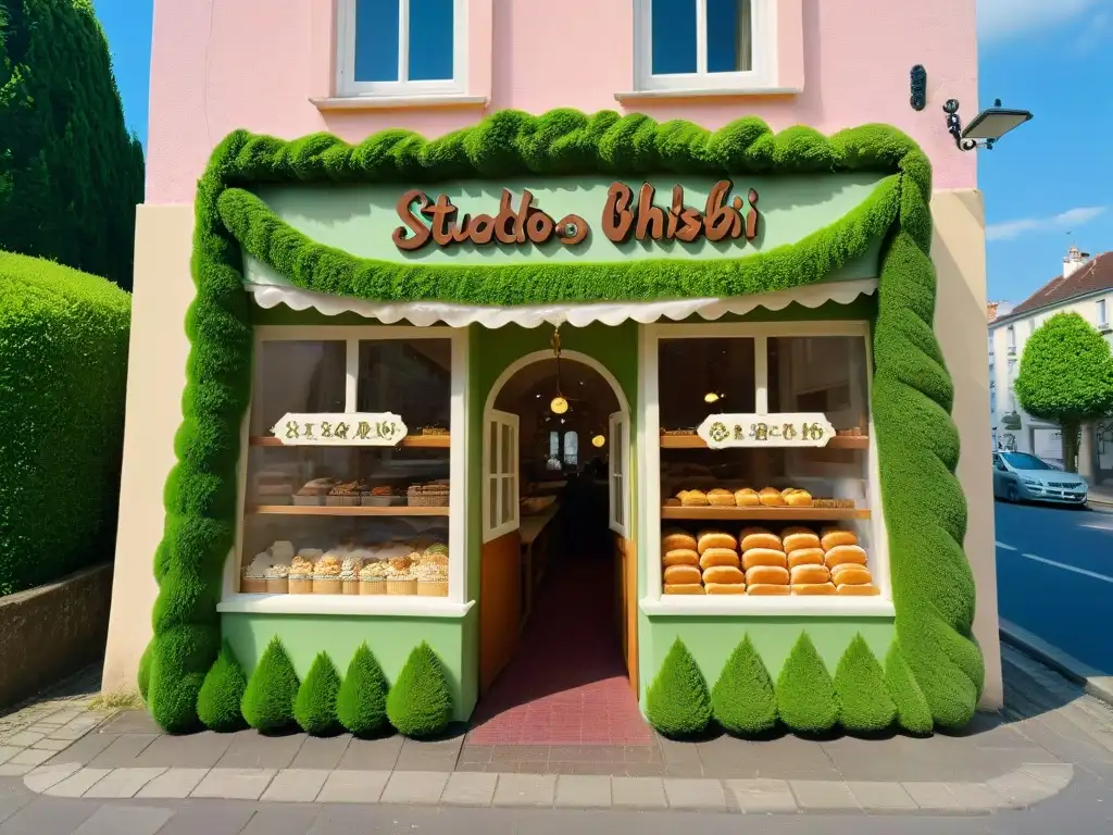 Una panadería de cuento en un bosque encantado al estilo Studio Ghibli con criatura Totoro