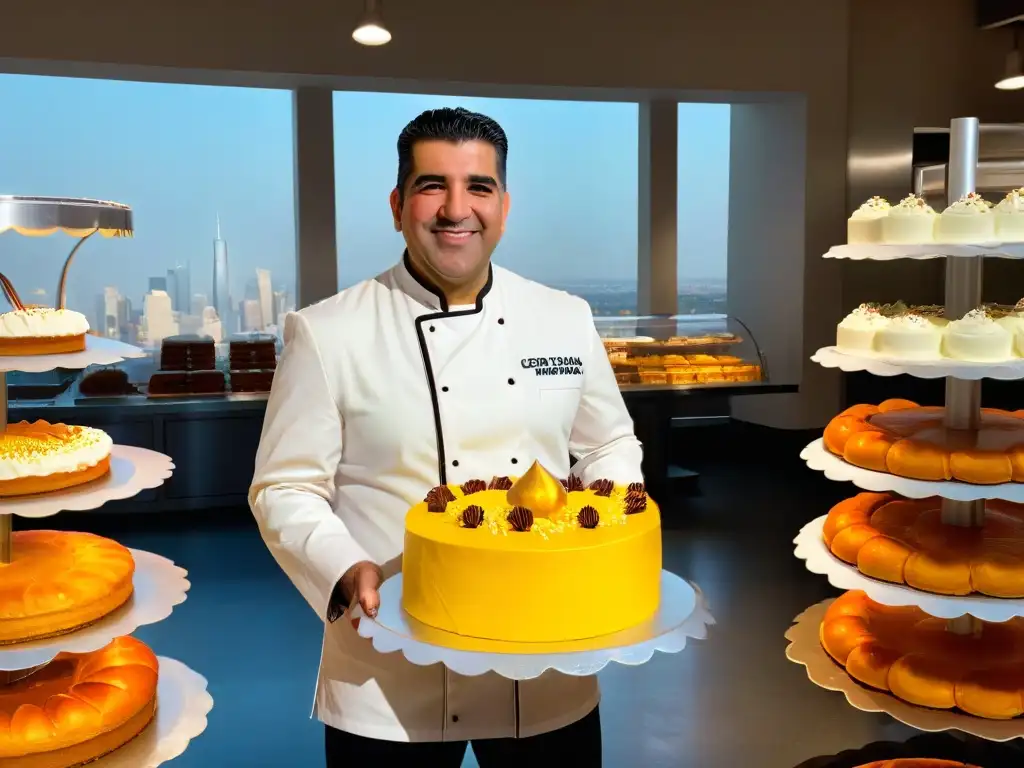 Buddy Valastro en su panadería global rodeado de pasteles decorados