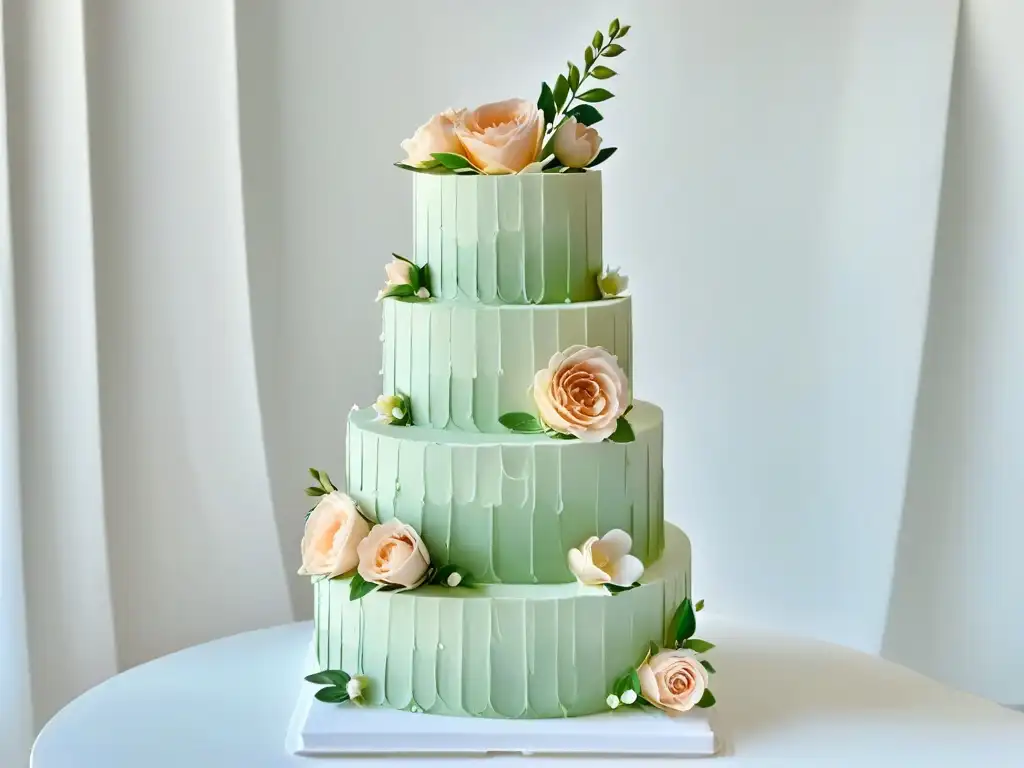 Pastel de boda minimalista con detalles en encaje, flores de azúcar y una historia de amor en tonos suaves