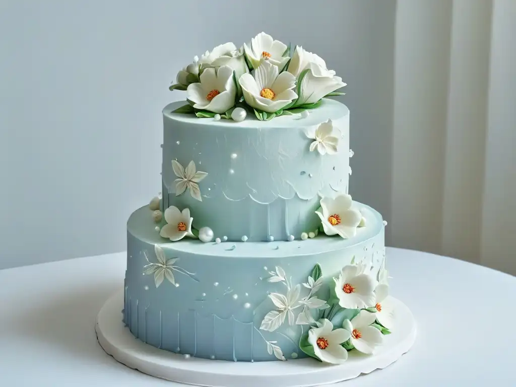 Un pastel de bodas decorado con detalle y elegancia