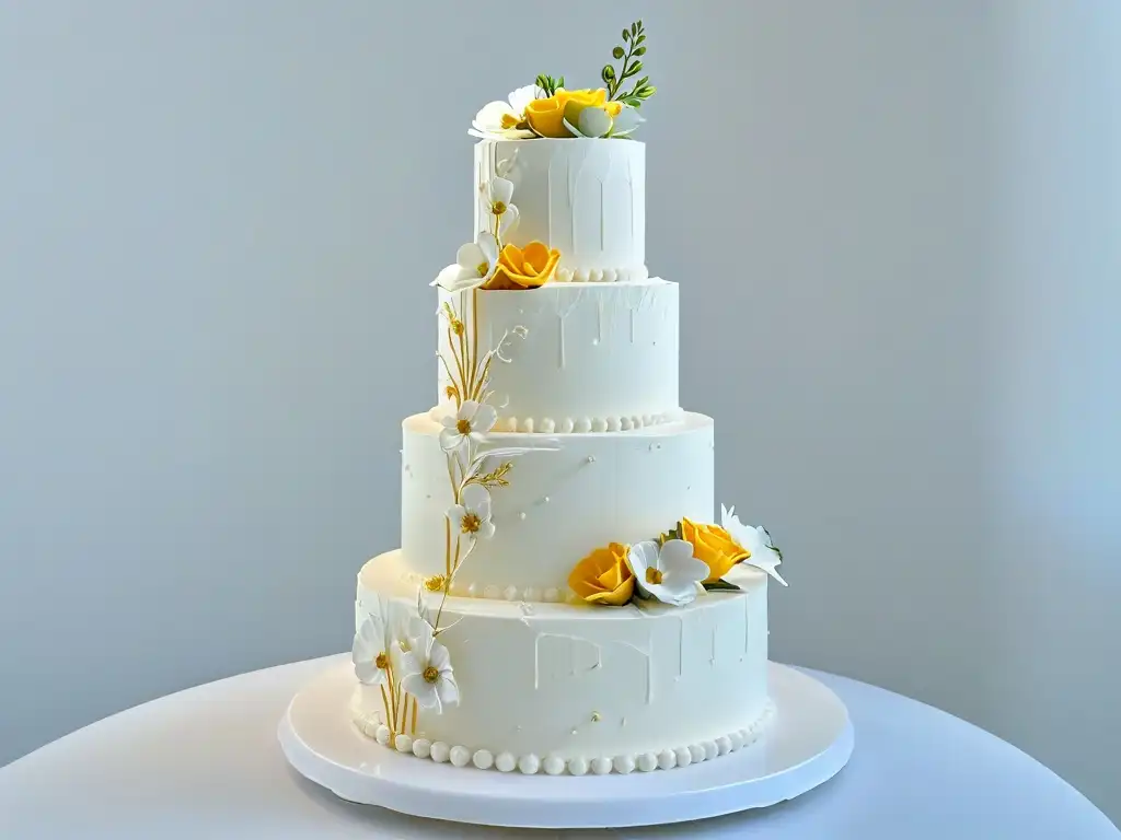 Pastel de bodas perfecto tendencias: Detalles encaje, flores azúcar y tonos metálicos en una elegante tarta de boda de tres pisos