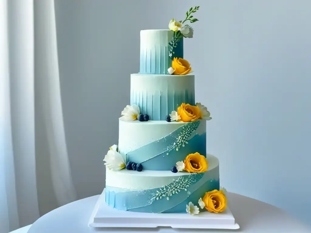 Un pastel artísticamente decorado que equilibra tradición y modernidad en repostería, con detalles elegantes y colores armoniosos