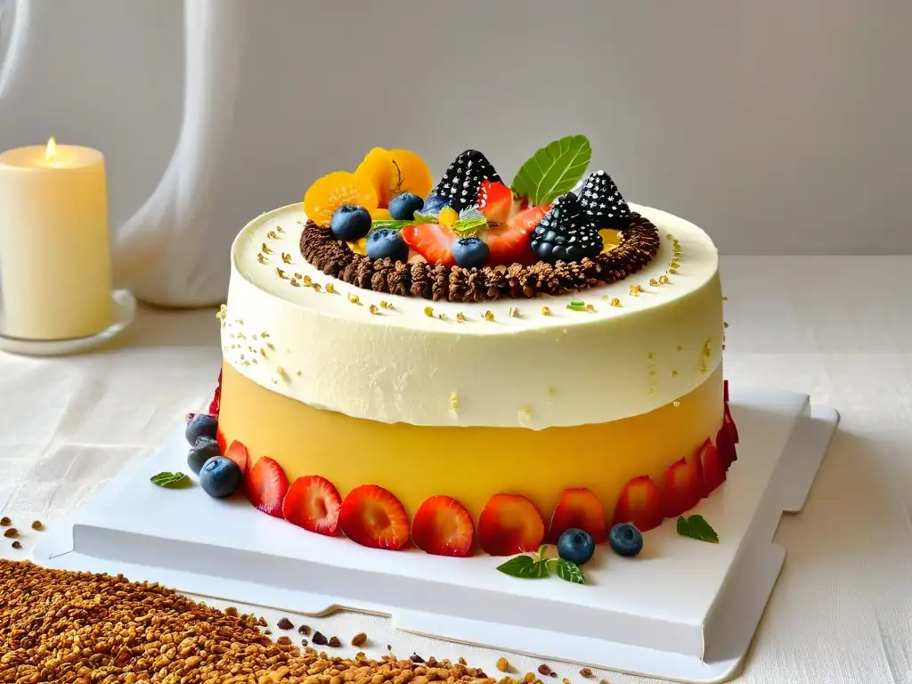 Pastel detallado con superalimentos andinos y tendencias modernas de repostería