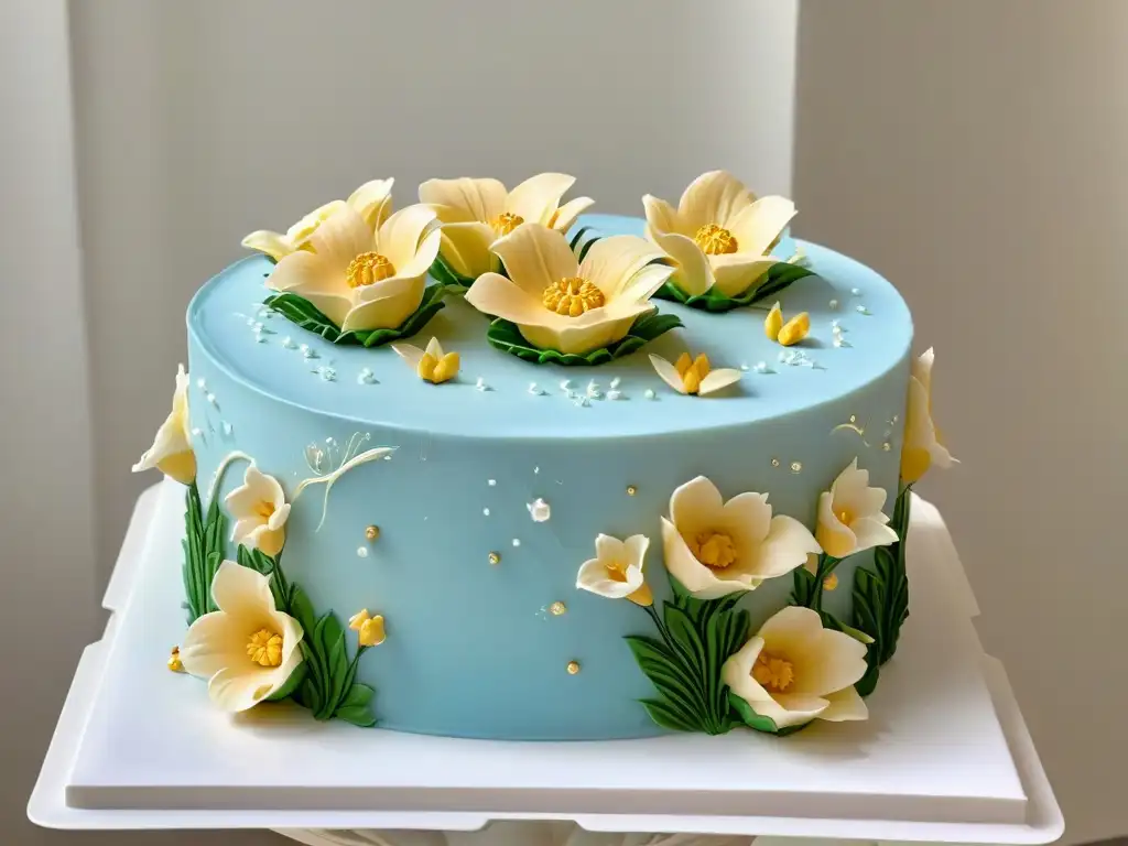 Pastel de fondant decorado con detalle y elegancia en ferias de repostería