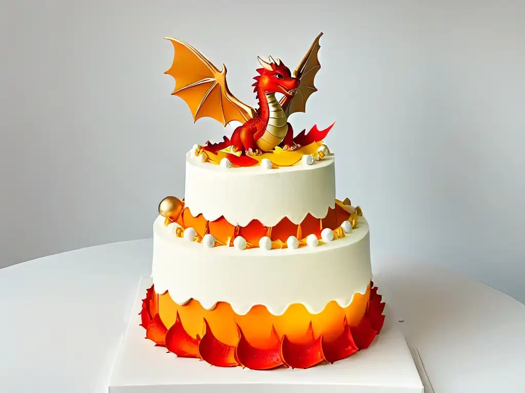 Un pastel de dragón majestuoso, detallado y con aliento de fuego, inspirado en Juego de Tronos