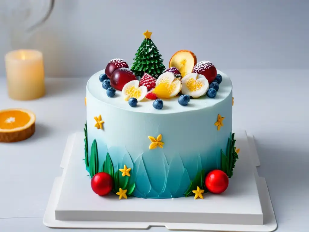 Pastel minimalista con decoración estacional: taller de repostería temático Un pastel minimalista decorado con detalles estacionales, representando la esencia de la repostería temática para talleres estacionales