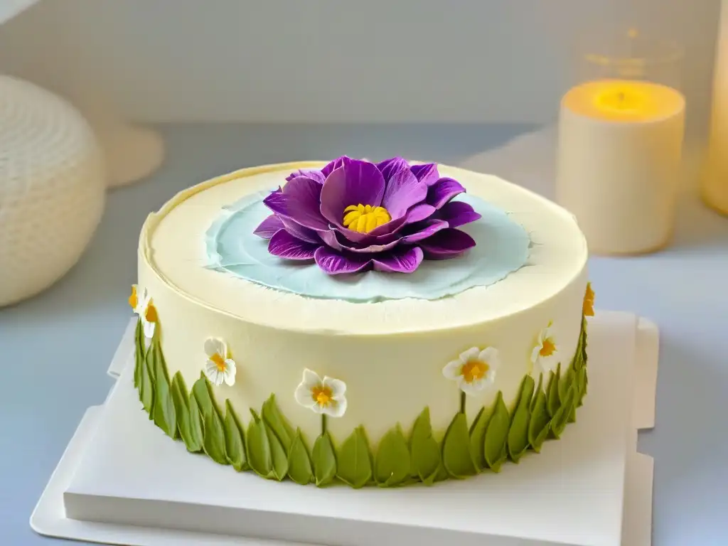 Pastel sostenible y florido: creatividad eco en alta resolución Pastel sostenible con detalles delicados y flores comestibles, exhibiendo técnicas repostería sostenible innovadoras