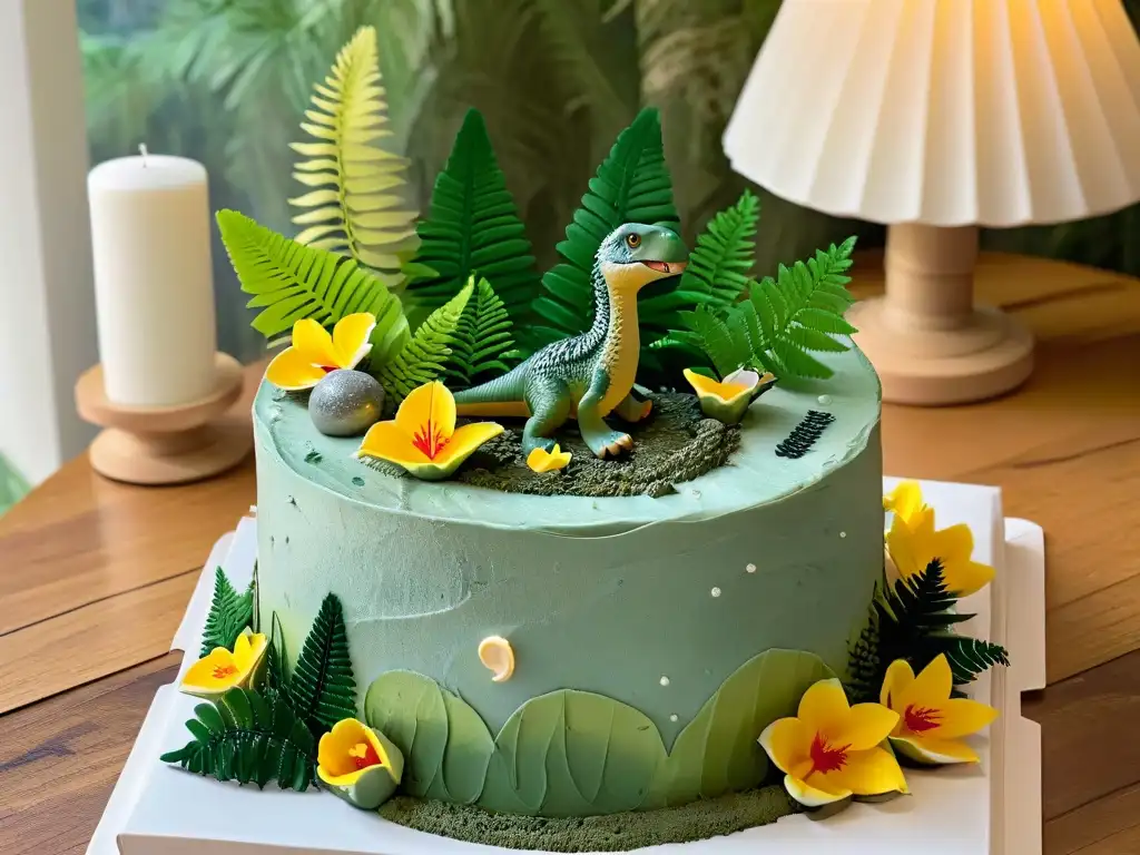 Un pastel velocijurásico creativo con escamas detalladas y colores vibrantes, rodeado de exuberante vegetación prehistórica