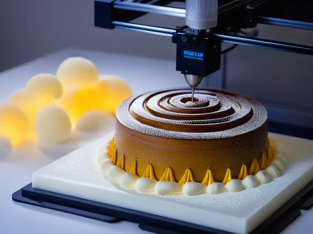 Innovación en pastelerías con impresión 3D: Una moderna impresora 3D crea detalladas esculturas de azúcar para obras maestras pasteleras