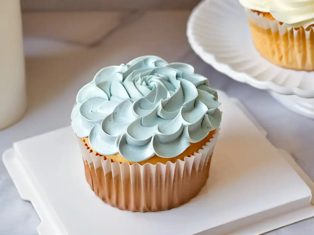 Un pastelero experto decorando un cupcake con detalle