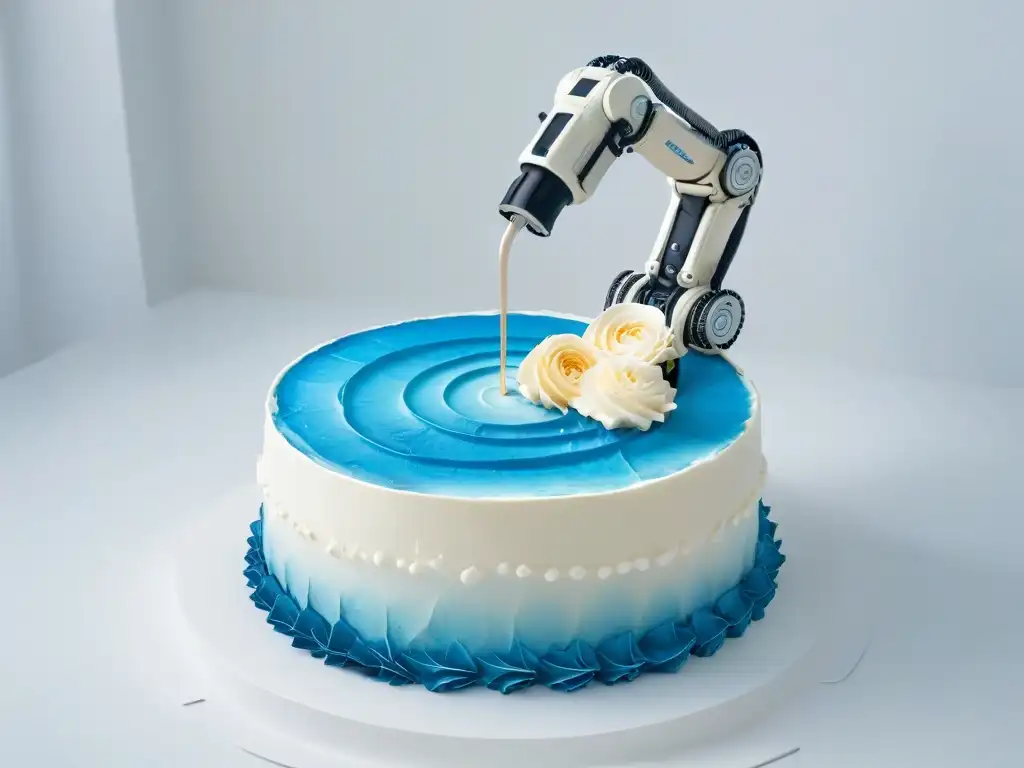 Decoración de pasteles con robótica: Brazo robot decorando con elegancia una tarta intricada