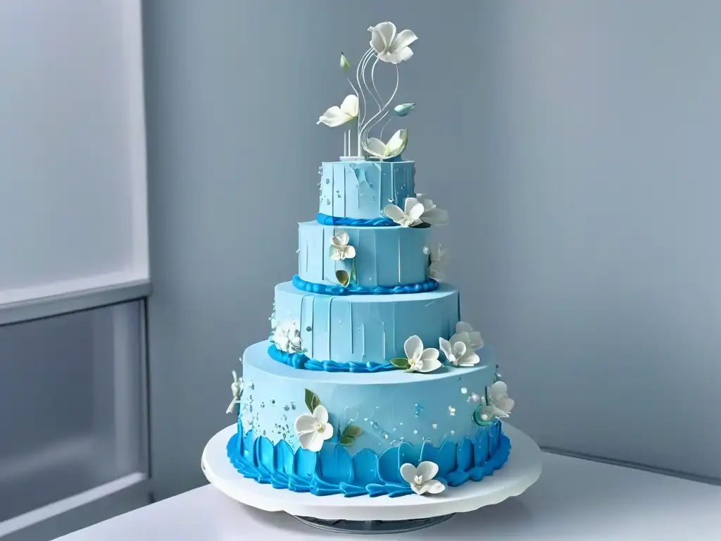 Decoración de pasteles con robótica: Brazo robótico pipeteando diseños florales en pastel de bodas