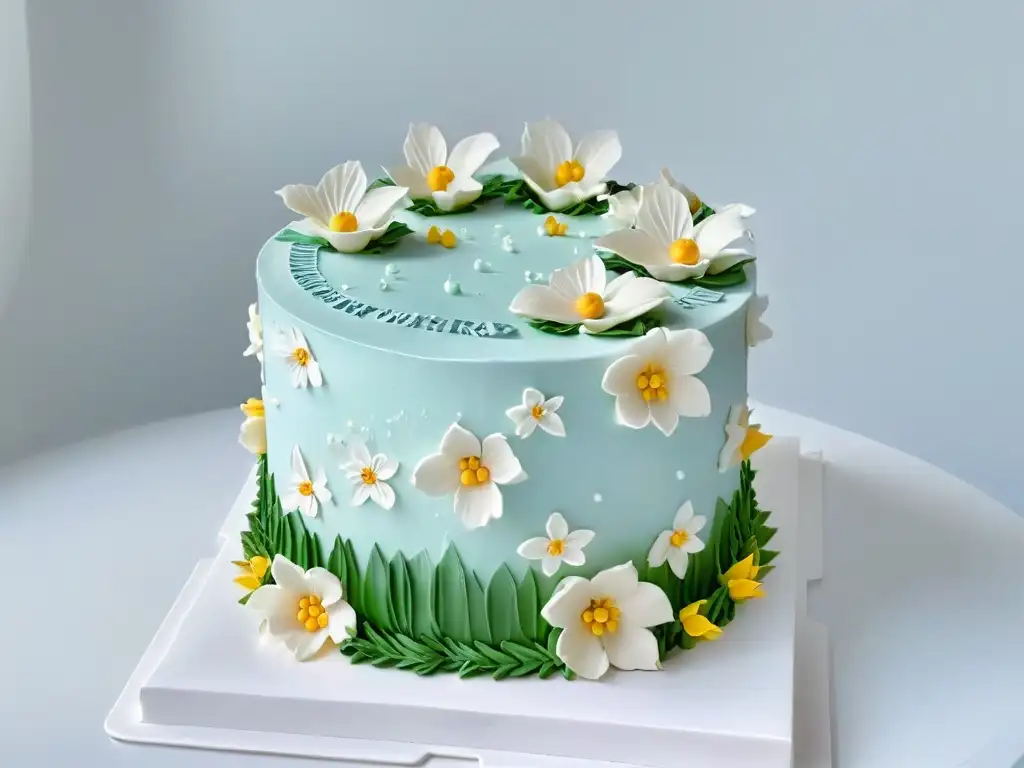 Decoración de pasteles tendencias globales: Detalle exquisito de un pastel decorado con arte y precisión, resaltando la artesanía moderna