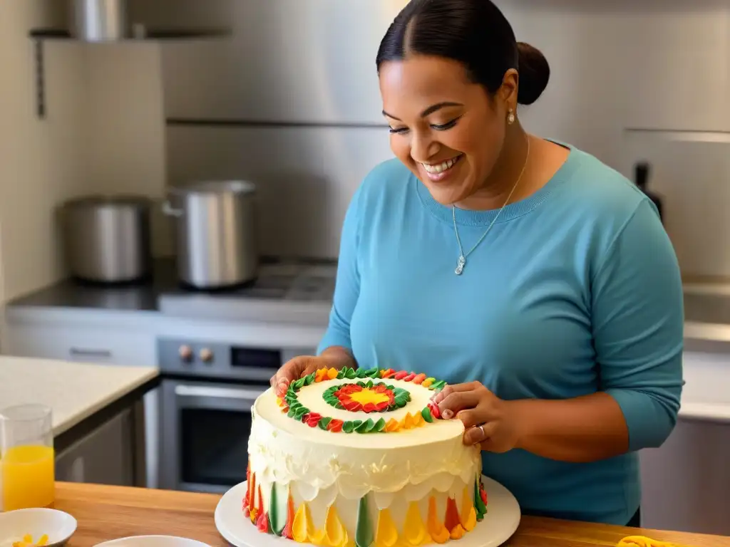 Persona con discapacidad sonriendo al decorar un pastel, demostrando habilidad y alegría