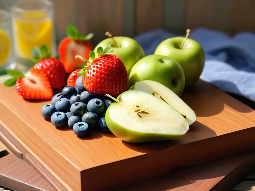 Pinturas comestibles naturales saludables: Variedad de frutas y verduras coloridas y frescas en tabla de cortar de madera