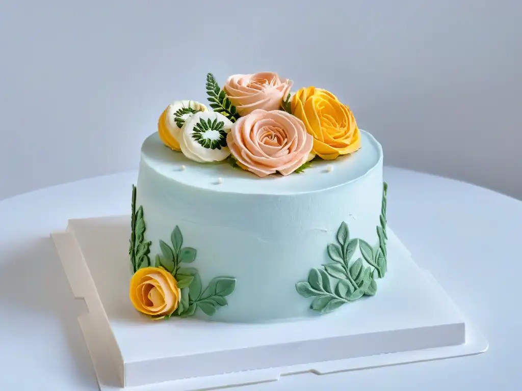 Plantillas digitales repostería gratis: Detalle de una plantilla decorativa sobre un elegante pastel decorado con precisión