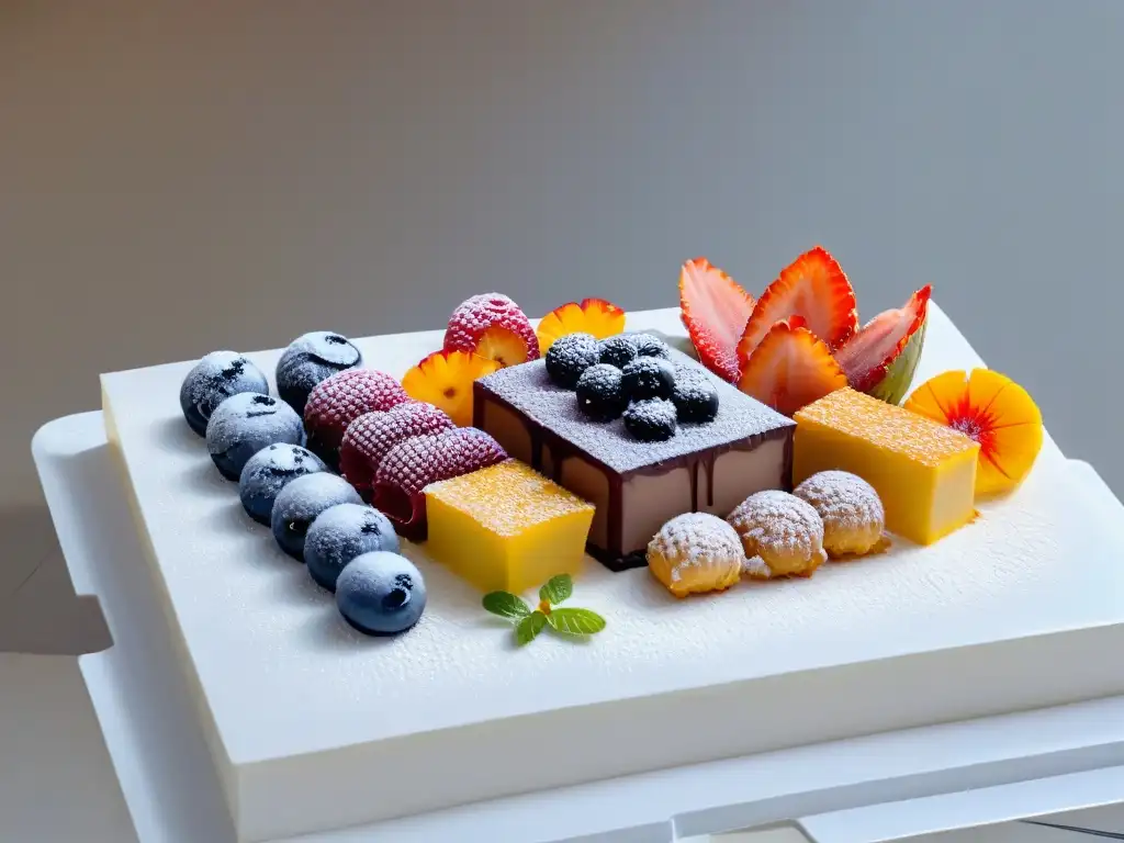 Plato de postres multisensoriales sabor arte repostería en 8k