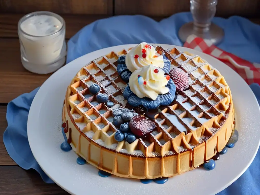 Deliciosas waffles con helado y luces de hadas al estilo 'Stranger Things' Plato de waffles con helado y luces de hadas, como en Stranger Things