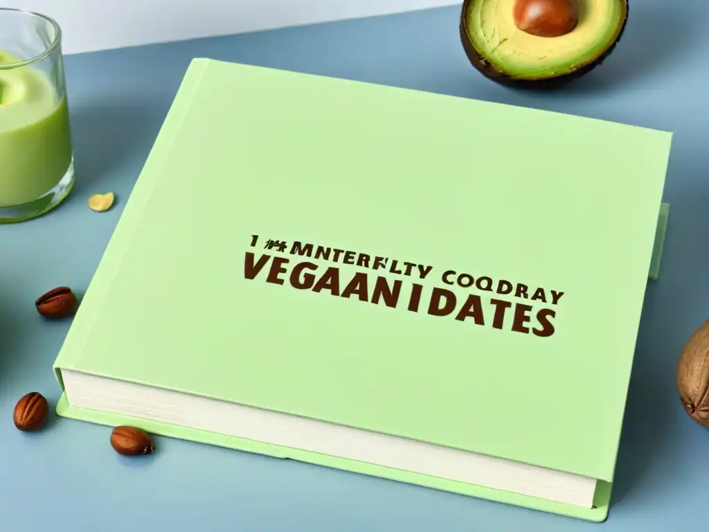 Portada elegante de libro electrónico de repostería vegana, con ingredientes y tipografía moderna sobre fondo pastel