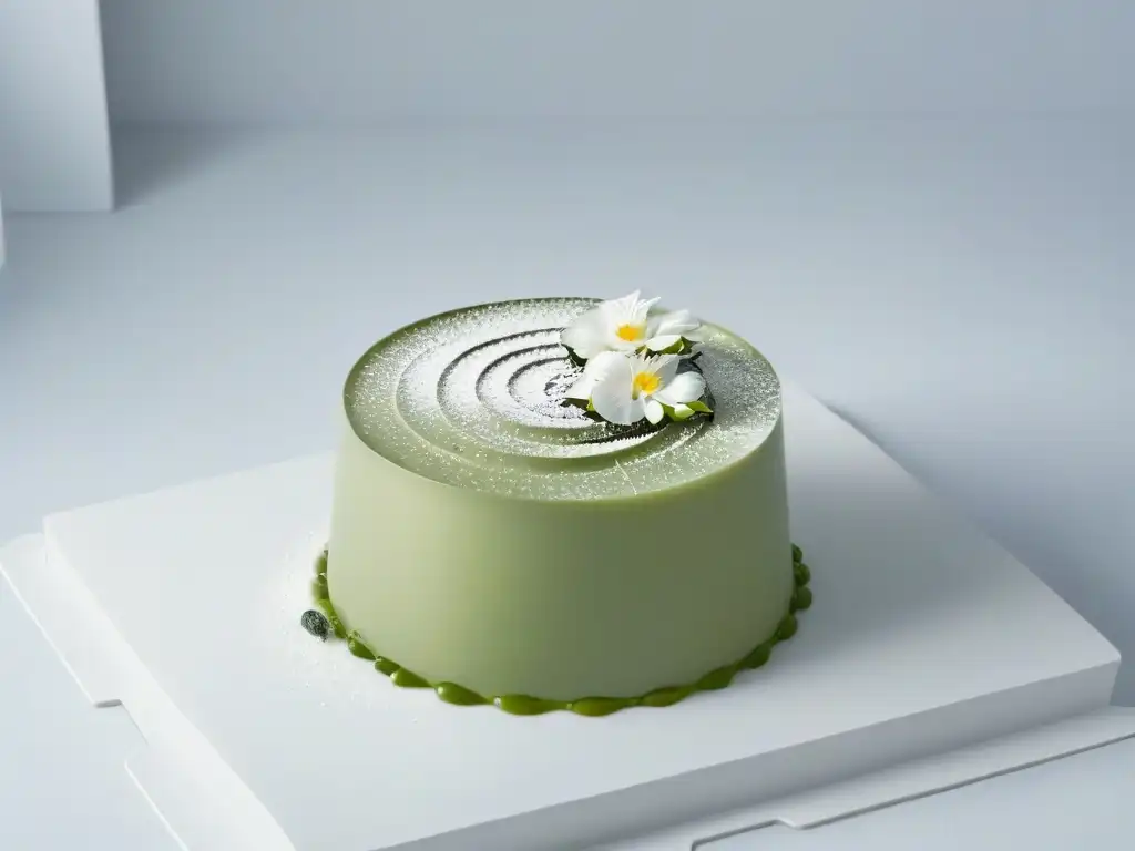 Postre 3D con materiales biodegradables en elegante plato moderno, innovación en la cocina