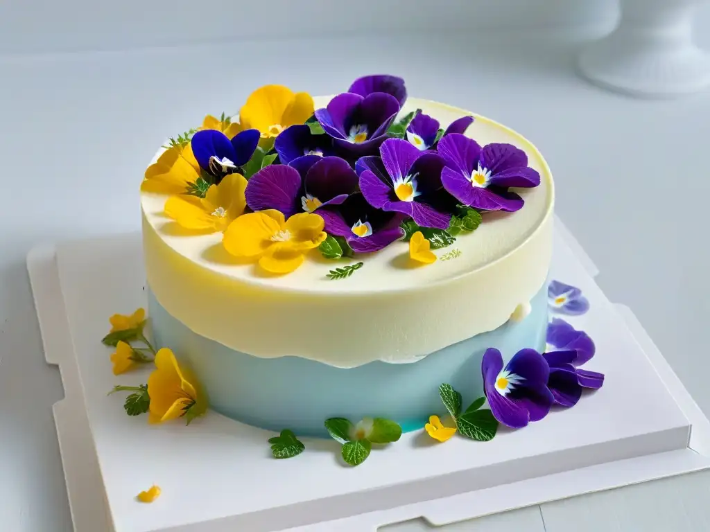 Un postre hipnotizante: un plato de cristal con gelatina de colores pastel y flores comestibles, perfecto para la receta gelatina flores paso a paso