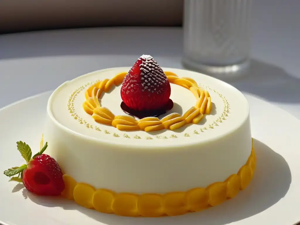 Un postre de impresión 3D con impacto ambiental, una obra de arte miniatura con detalles intrincados y creativos en un plato elegante