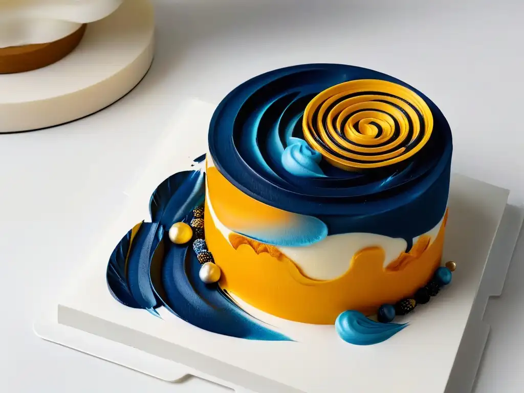 Un postre impreso en 3D personalizado, con detalles intrincados y colorida decoración comestible