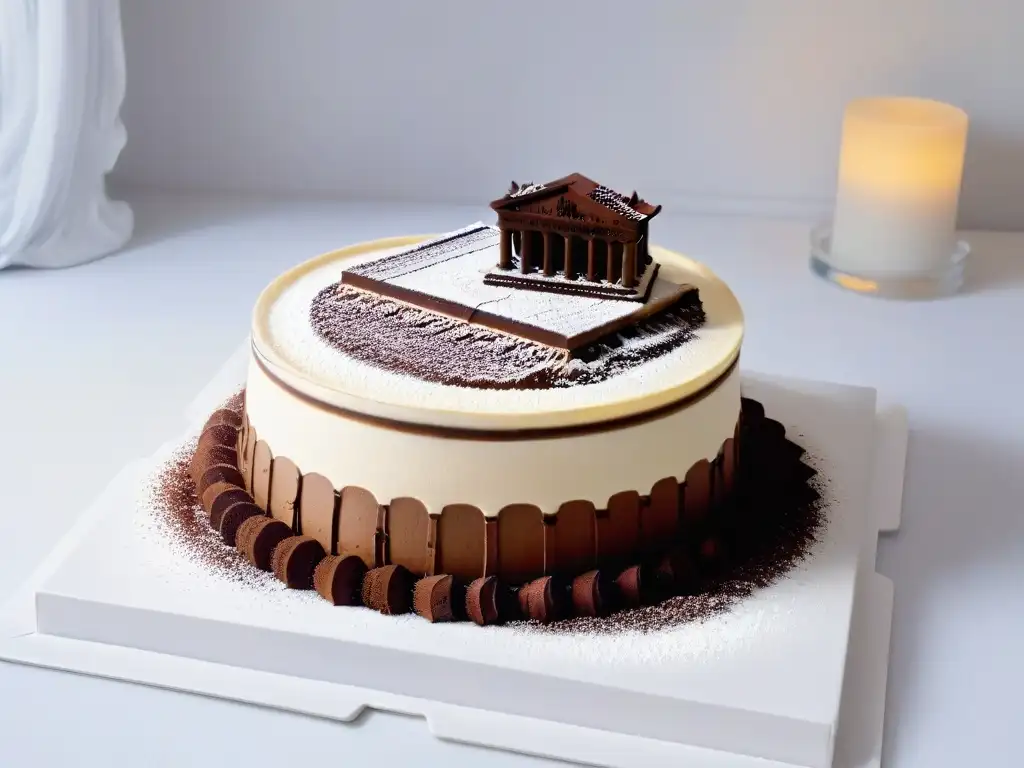 Un postre inspirado en arquitectura: un tiramisú decadente que recrea el Coliseo de Roma con detalles de cacao