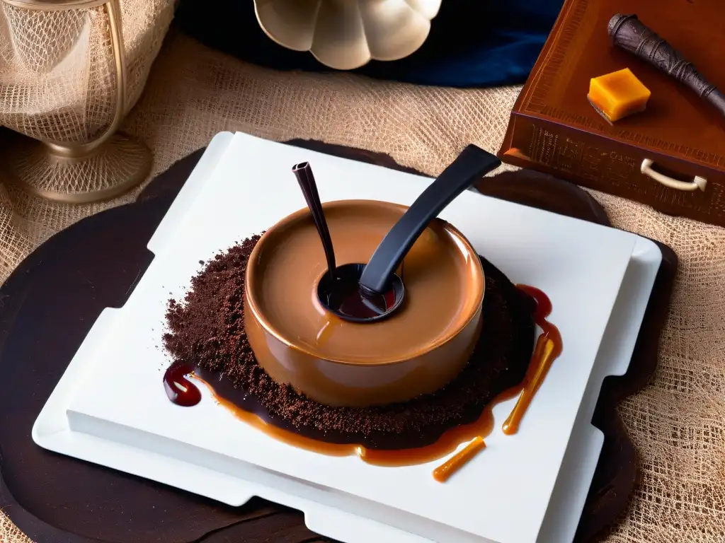 Un postre misterioso inspirado en la serie, con una elegante decoración de violín y chocolate