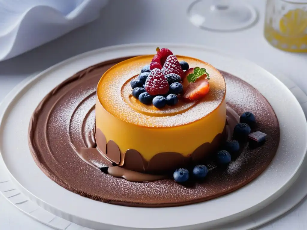 Un postre moderno y elegante en un plato minimalista, destacando innovaciones en diseño de postres minimalistas 2023