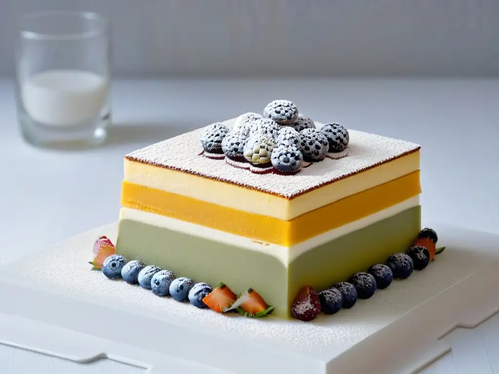 Un postre multilayered equilibrio de sabores en repostería