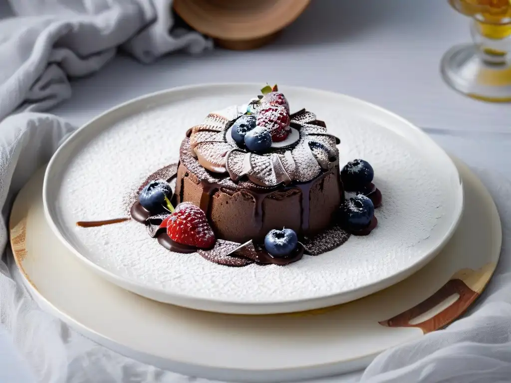 Postre seguro para alergias alimentarias: tentador pastel de lava de chocolate sin lácteos ni gluten con frutos rojos y azúcar glass