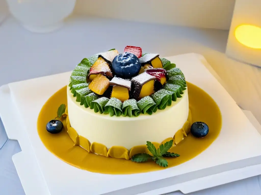 Delicia nigeriana: postre tradicional en plato blanco Postre tradicional nigeriano de colores vibrantes y detalles exquisitos en un elegante plato blanco
