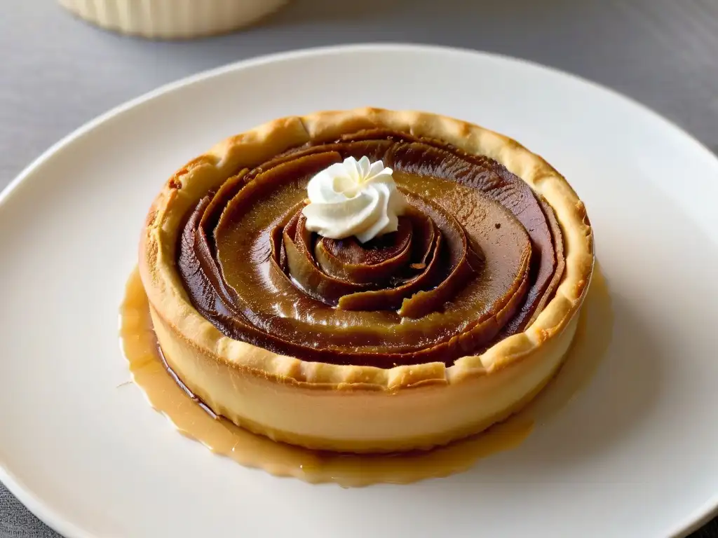 Postres icónicos de Canadá: Una tarta de mantequilla de arce perfectamente cortada en un plato blanco moderno