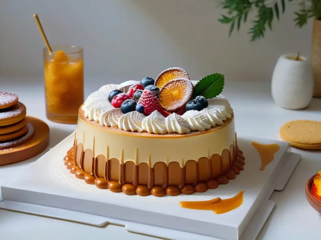 Deléitate con estos postres imperdibles de América Latina en una explosión de colores y sabores, presentados con elegancia entre la exuberante vegetación tropical