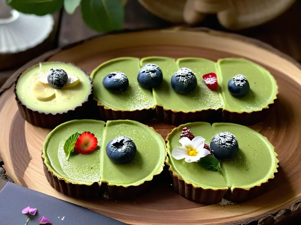 Postres sostenibles para eventos: Mesa de postres elegante con delicias veganas y orgánicas, adornadas con flores comestibles