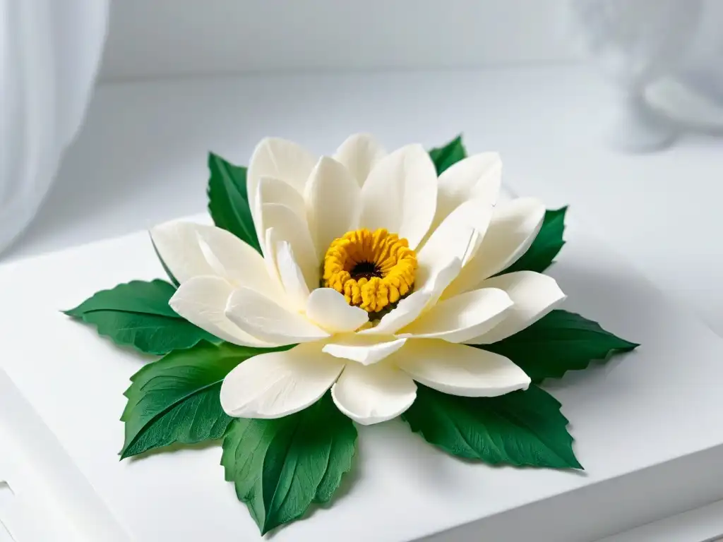 Preciosa flor de azúcar hecha con papel comestible en repostería creativa