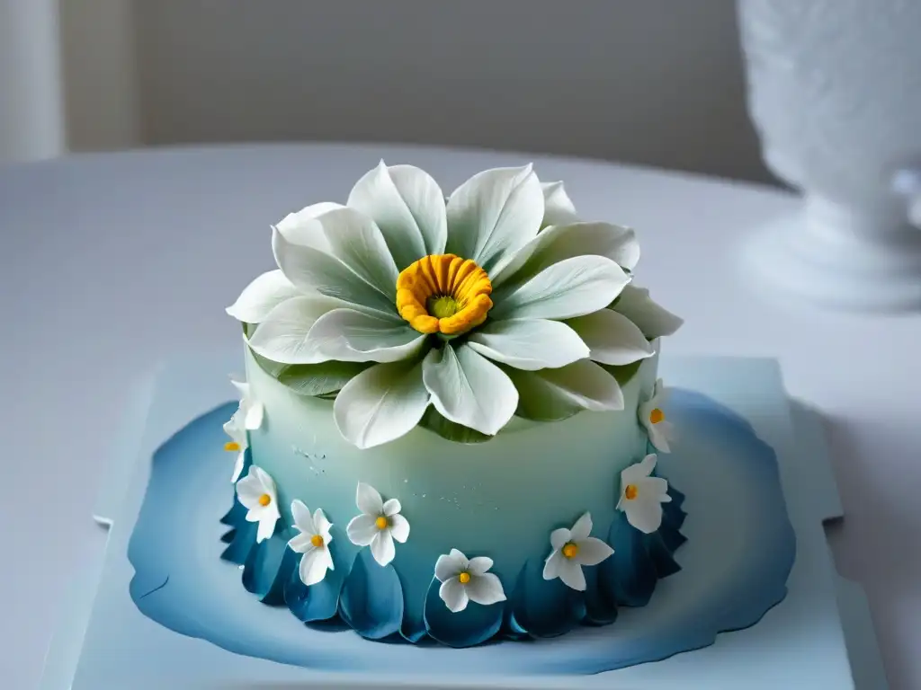 Elaboración detallada de flor de azúcar: arte en manos de un panadero Realidad Virtual en repostería creativa: Detalle de una flor de azúcar delicadamente creada a mano