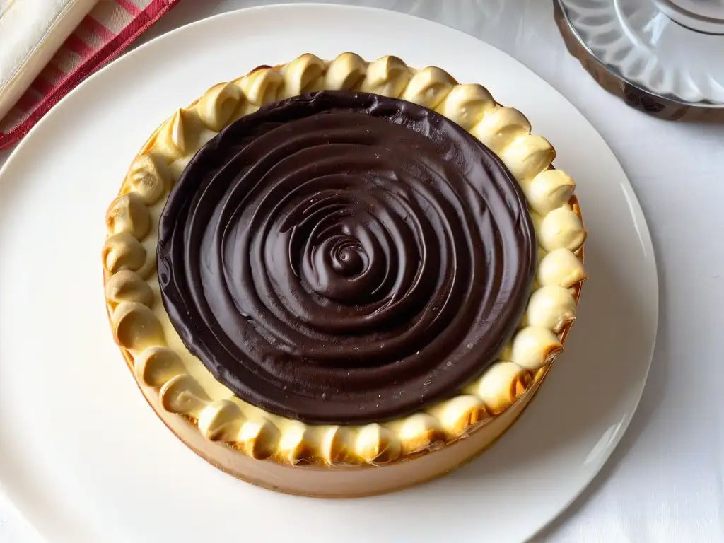 Receta Neenish Tarts deliciosas: Detalle de una exquisita tarta fresca con cobertura de chocolate y vainilla en un plato de porcelana