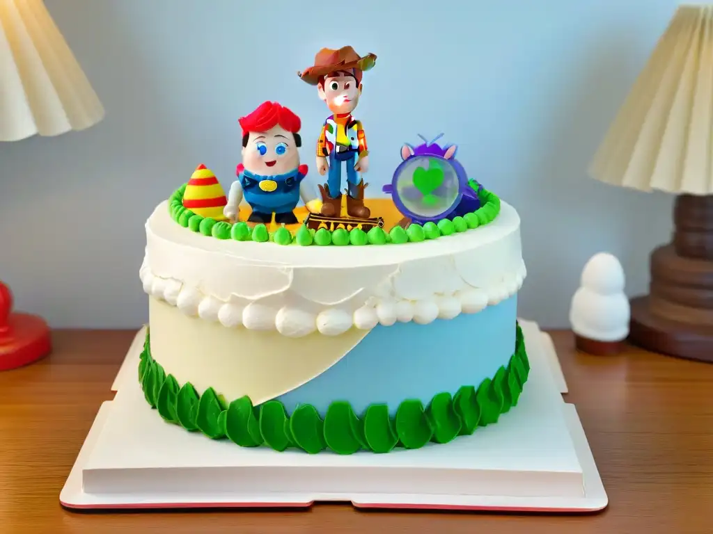 Pastel Toy Story detallado y mágico Tarta Toy Story receta fácil: Detallada tarta de tres pisos temática de Toy Story, con decoraciones de Woody, Buzz Lightyear y Jessie