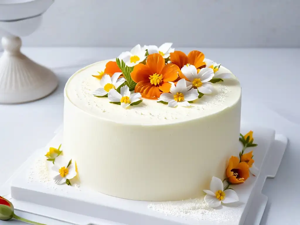 Receta fácil queso crema vegano: Deliciosa tarta de zanahoria con frosting y flores comestibles