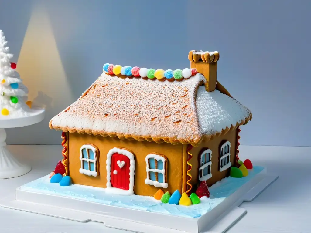 Receta de galletas de jengibre para Navidad: Casa decorada con dulces y fondant, ambiente festivo y mágico